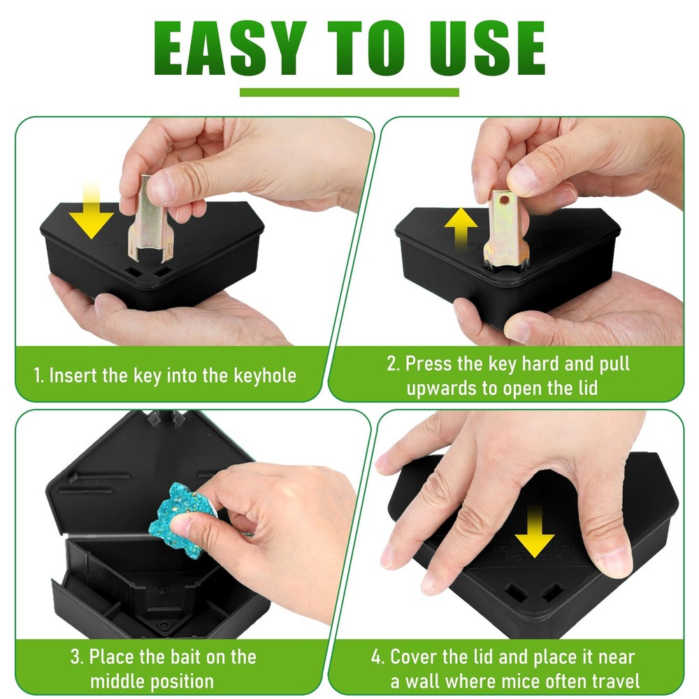 24 Pack Mice Bait Stations with Keys, Triangle Mouse Stations, Reusable Mouse...
