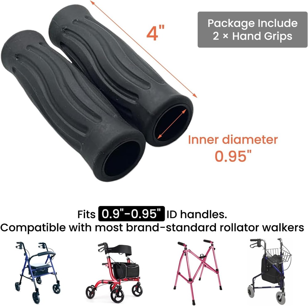 Rollator Hand Grips Replacement for Elderly & Disabled - Rolling Black-A