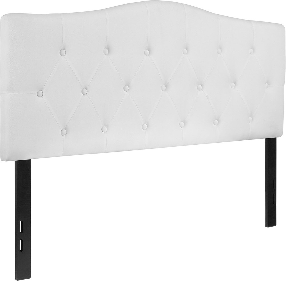 Tufted Upholstered Full Size Headboard in White Fabric