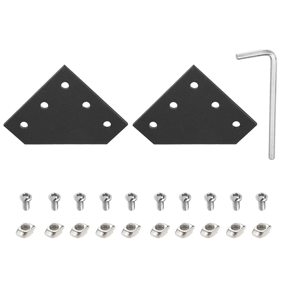 2 L-Angle Connector Sets, Aluminum Profile 2020, Black