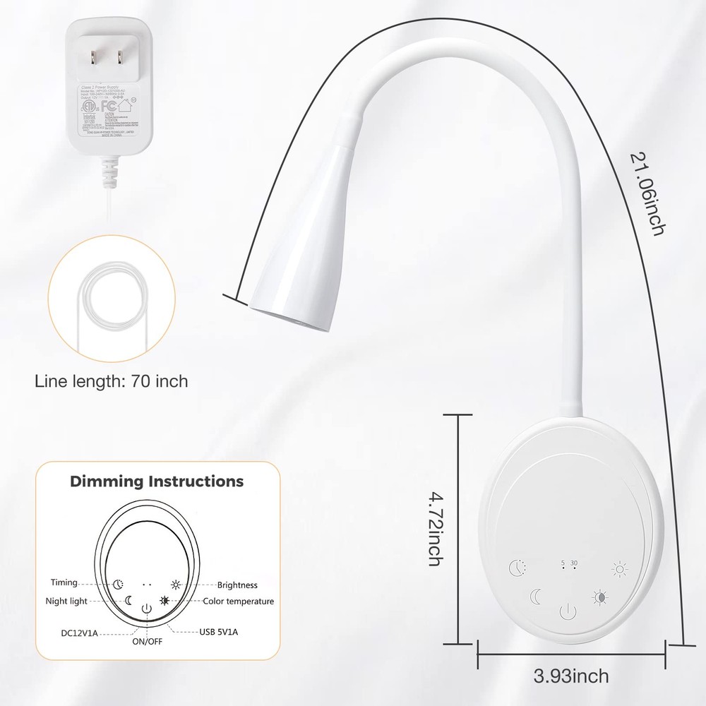 LED Wall Mounted Reading Light, Book Light for Reading in Bed with Touch Cont...