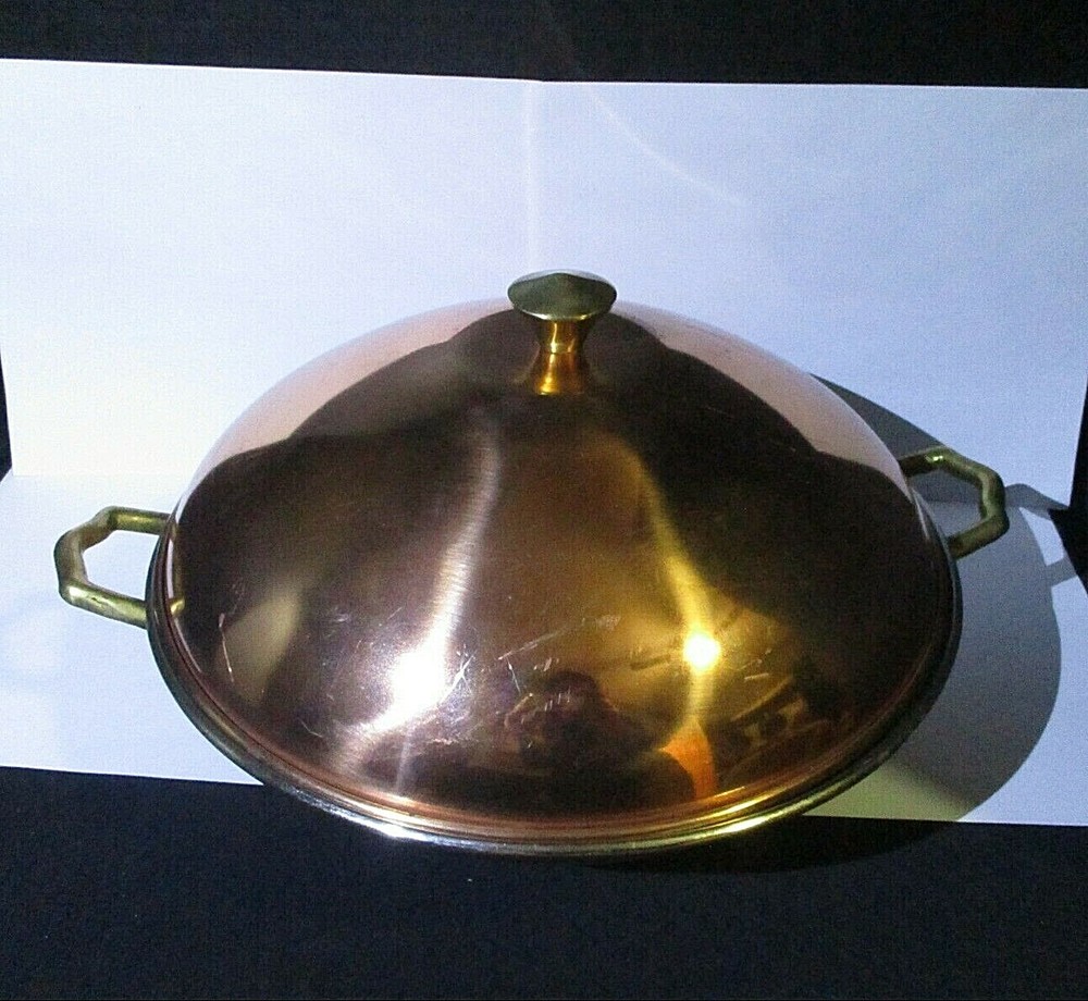 Double Handle, Solid Copper, Candy Kettle Pan Wok, 12.5" Diameter, Korea