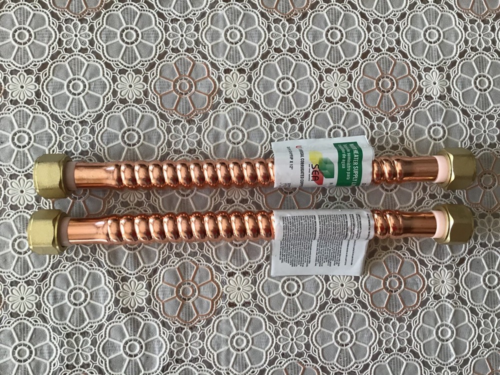 2PCS Copper Water Heater Connector 3/4"FIP* 3/4"FIP*12"