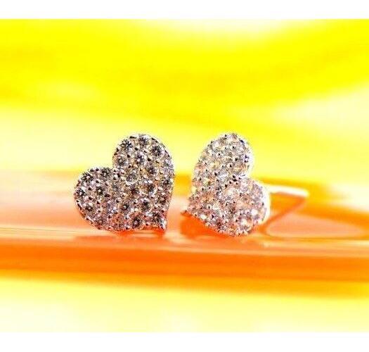 14K White Yellow Gold Heart Shape CZ Stud Earrings