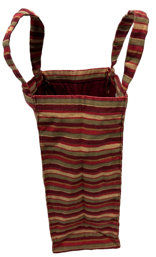 Tag-Canvas Cloth Wine Bottle Gift Bag Square Shaped Double Handle Red/Tan Stripe