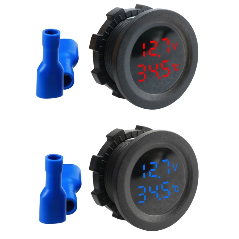 2 in1 Round Temperature Voltmeter Modified Automotive Voltage Test