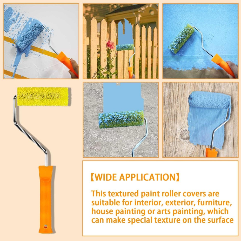 YLTOLOO 12 Pcs Textured Paint Roller Covers with 2 4",12pcs+2frame, Yellow