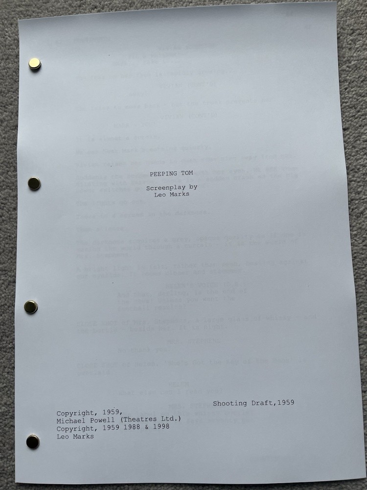 Peeping Tom Film Script / Screenplay. Moira Shearer, Karlheinz Bohm.