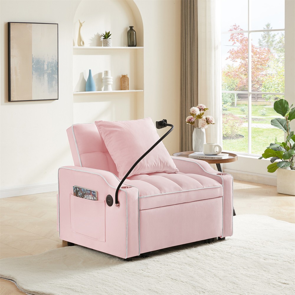 Convertible Sofa Bed Chairs 3-in-1 Multi-Function Folding Sleeper Sofa Pink US