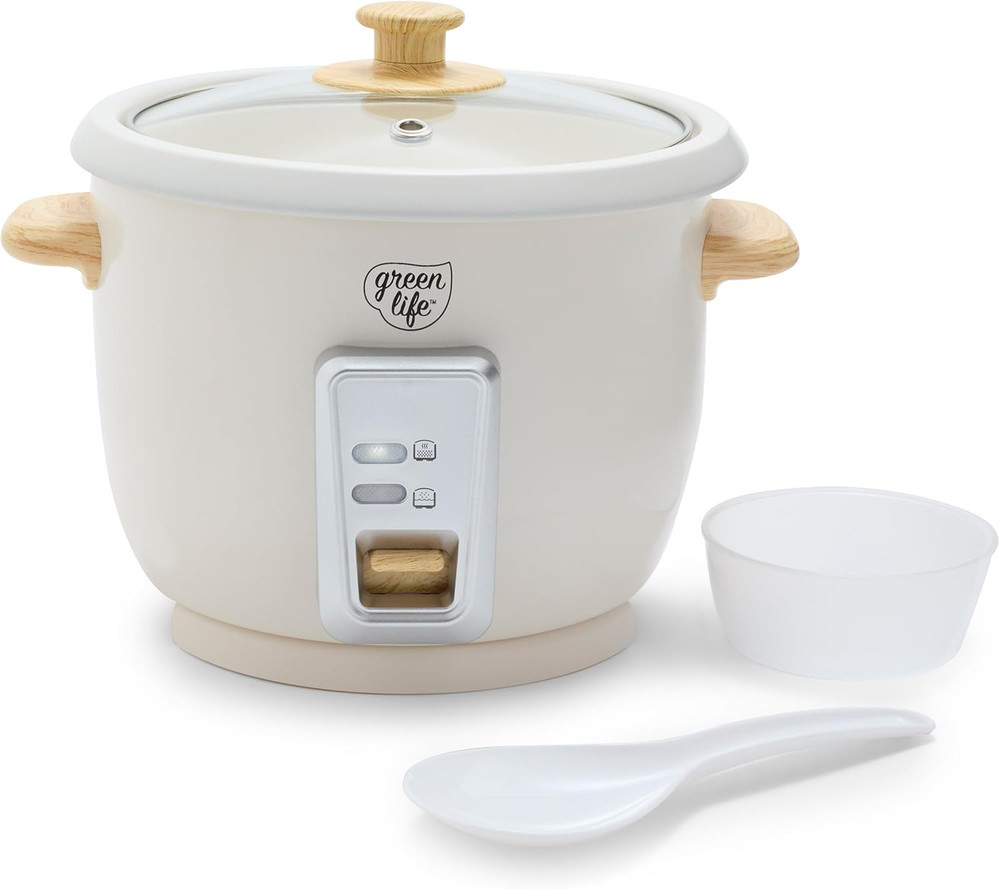 Compact Rice Cooker with Removable PFAS-Free Ceramic Pot, 3-Cup Capacity