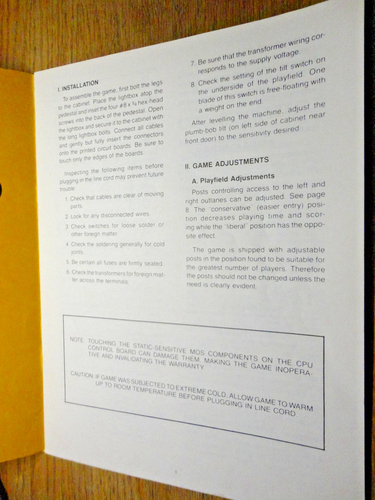 Gottlieb Roller Disco Pinball Game Owners / Operators Manual...Nice