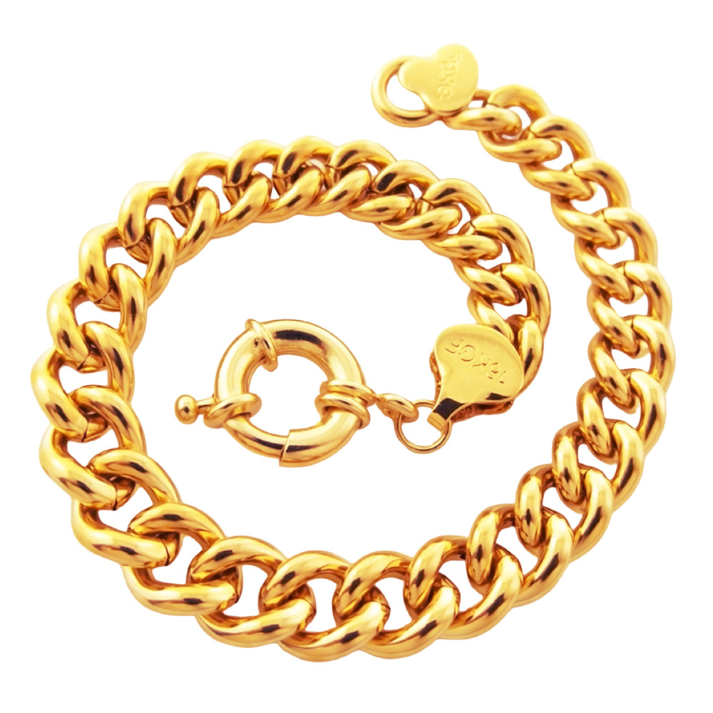 Gold Bracelet Real Yellow 18Kt Filled Solid Boltring Curb Link Bangle 20cm