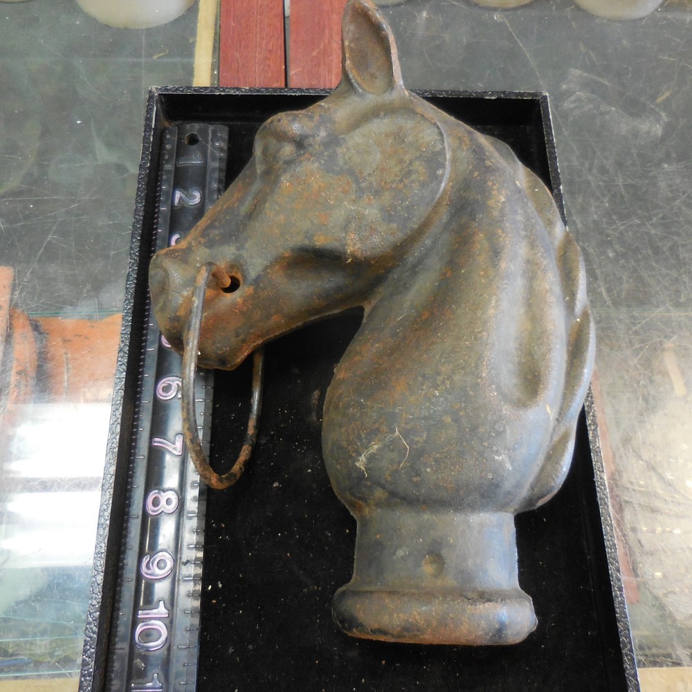 Vintage Cast Iron Horse Head Hitching Post Top With Ring