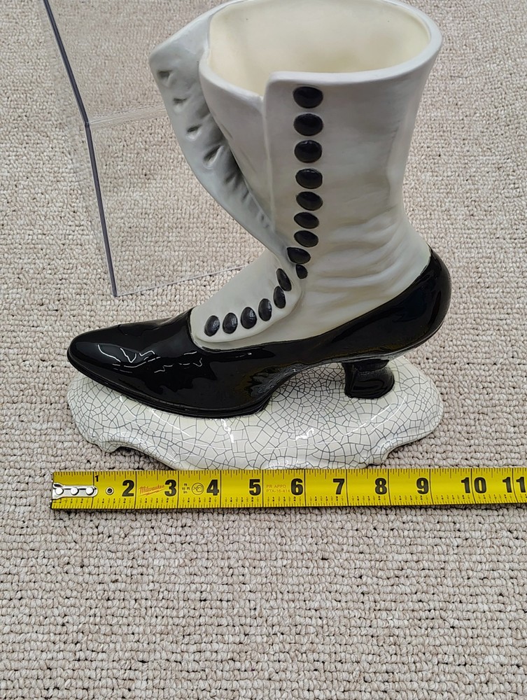 Vintage Hand Painted Ceramic Victorian Witch Boot Vase