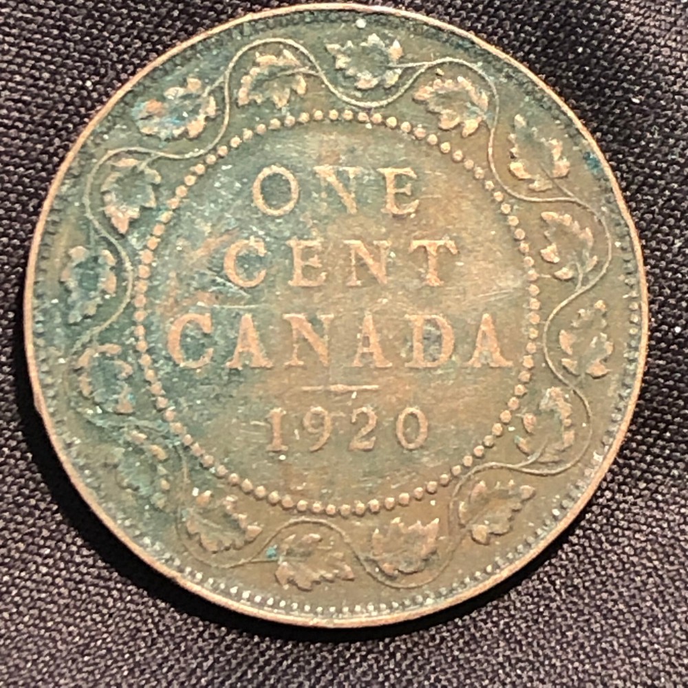 1920 Canada 1 Cent Bronze Coin - VF (Very Fine) condition
