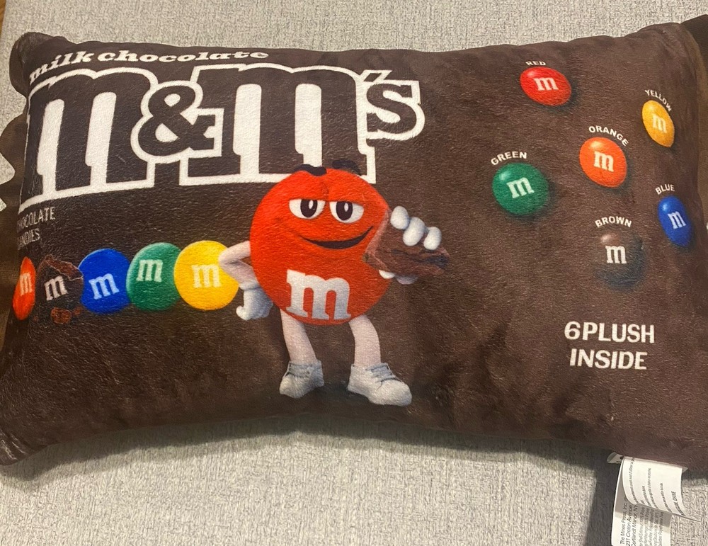 M&Ms Plush Stuffed Pillow Candy BAG Wrapper Six Small Color Set Inside