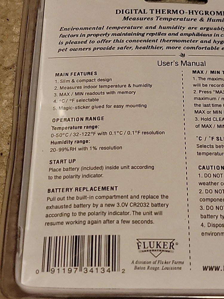 Flukers Digital Display Thermo Hygrometer Measure Temperature & Humidity