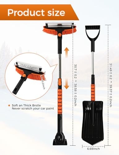 41" Extendable Ice Scraper & Snow Brush - 2-in-1 Car Windshield Tool with Ergono