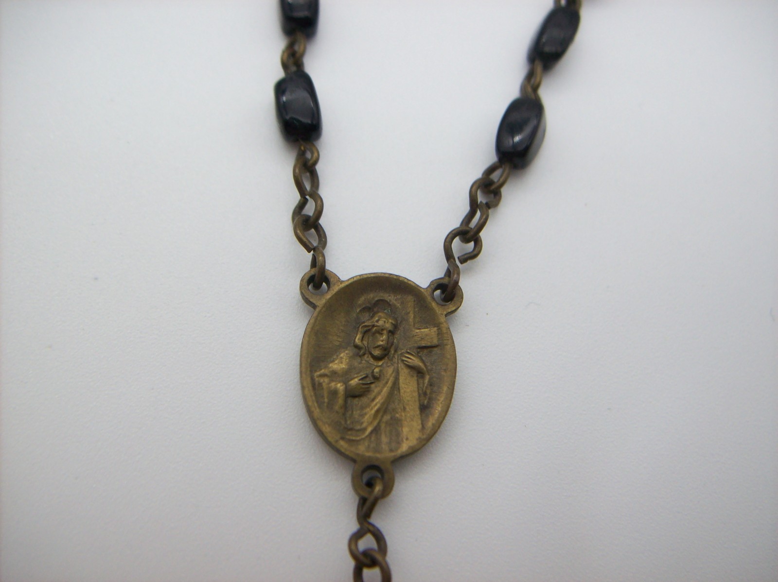 Vintage Catholic Rosary Black Beads Brass Crucifix Made in Czechoslovakia