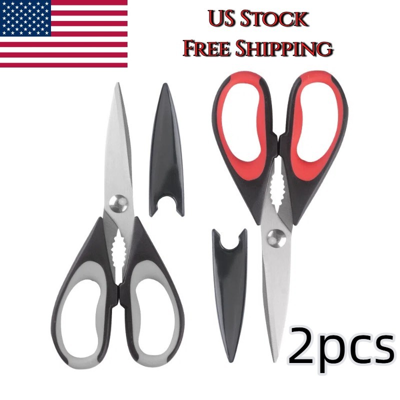 Kitchen Scissors Stainless Steel with Sheath Cuts Bones Opens Bottle Caps USShip