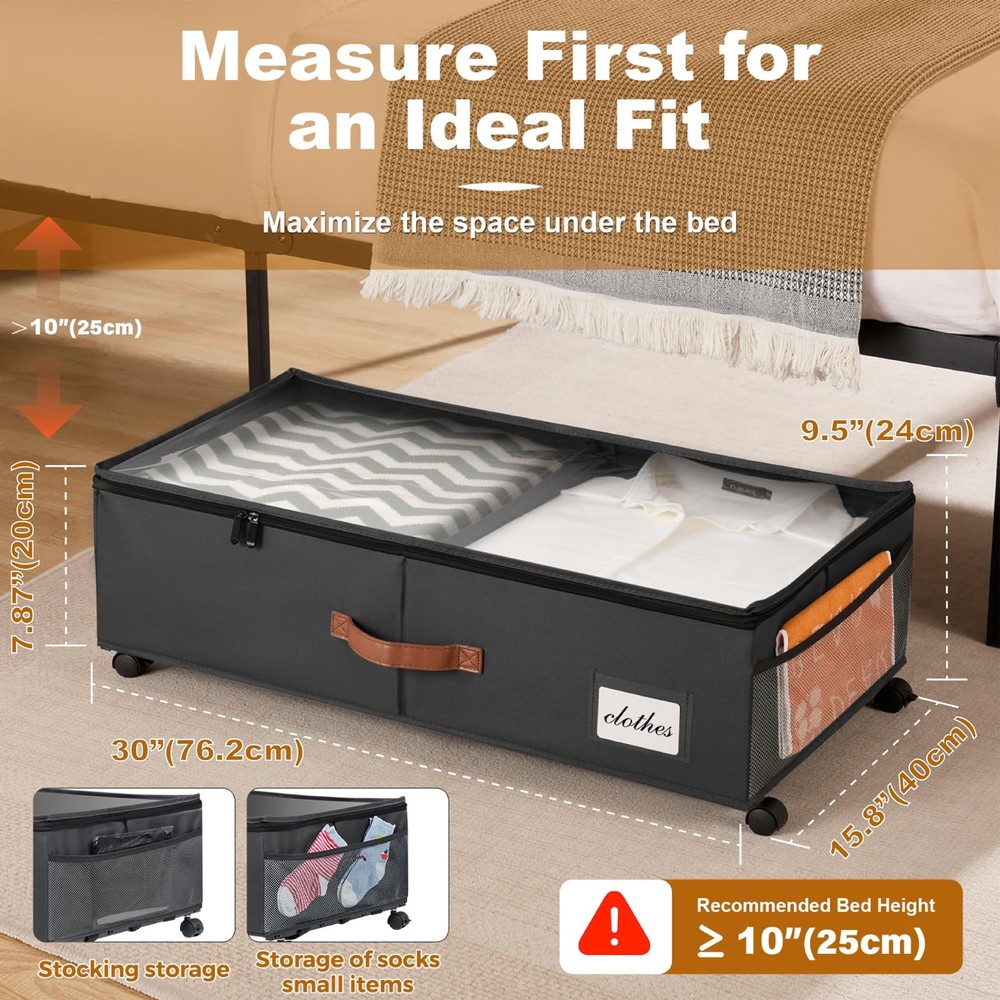 Under Bed Storage Containers with Wheels 9.5 inches Higher Under Bed Storage ...