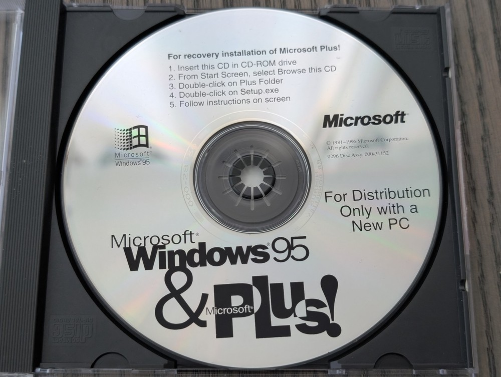 Microsoft Windows 95 & Plus! OEM Recovery CD (1996) – For PC Distribution Only