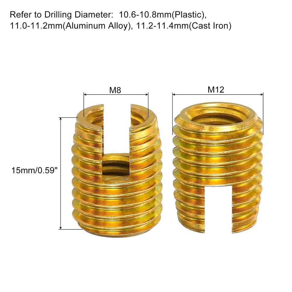 Self Tapping Threaded Inserts, 15pcs Inner M8 M12x15 Carbon Steel Nuts