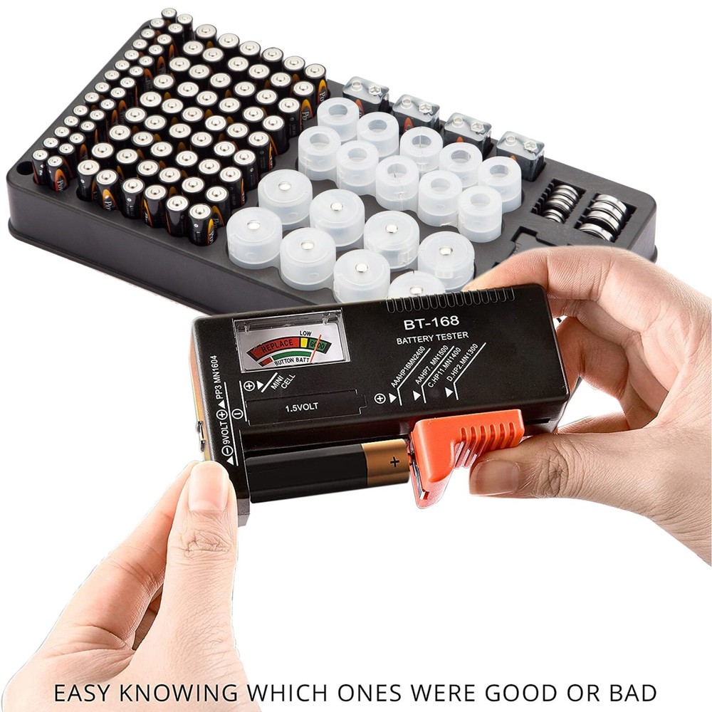 Battery Storage Organizer Case with Removable Tester for AAA AA 9V C D Batteries
