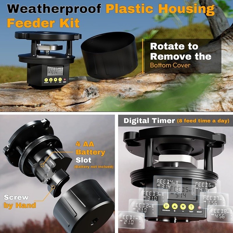 Efficient Deer Feeder Kit Digital Timer Adjustable Arms Solar Panel Compatible