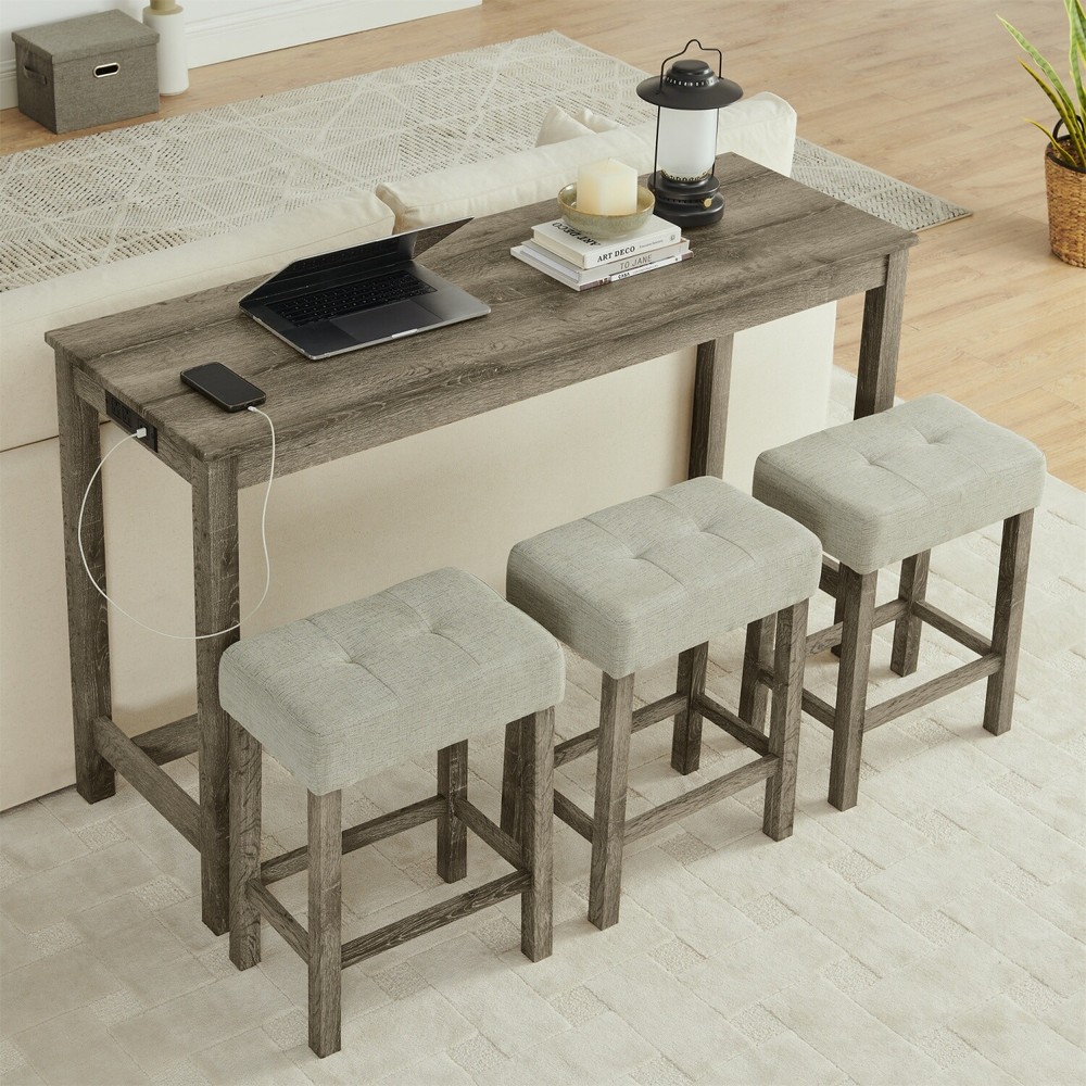 4 Piece Bar Table Set Counter Height Kitchen Pub Table with 3 Bar Stools
