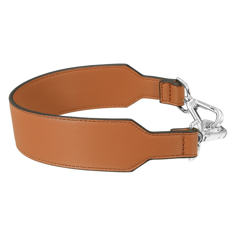 16 Inch Leather Purse Strap, Plain Pattern with Silver Buckle, Brown