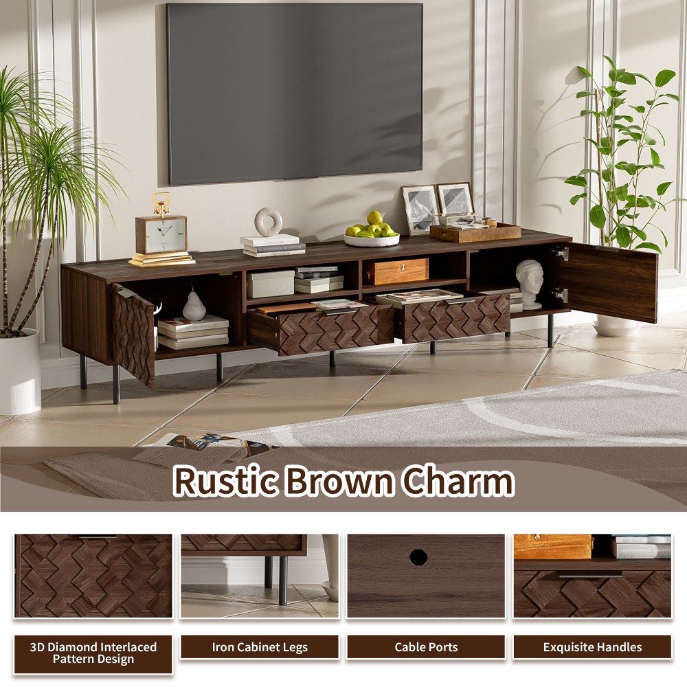 TV Stand with Storage Space Features Soft-Close Hinges Includes Table Legs