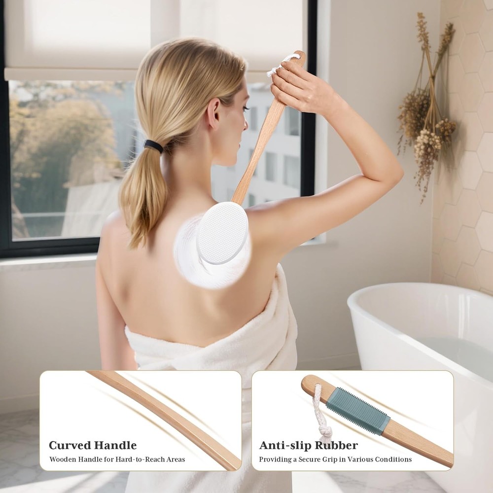 AmazerBath Lotion Applicator for Back & Feet | 17" Curved Handle + 4 Replacement