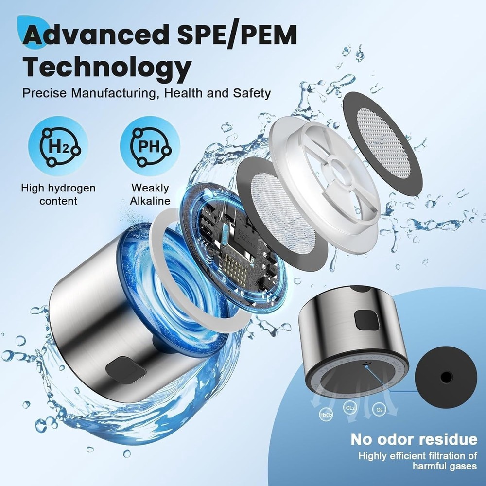 LC-dolida Hydrogen Water Bottle - 460ml, SPE/PEM Tech, 1800PPB, LED, Silver