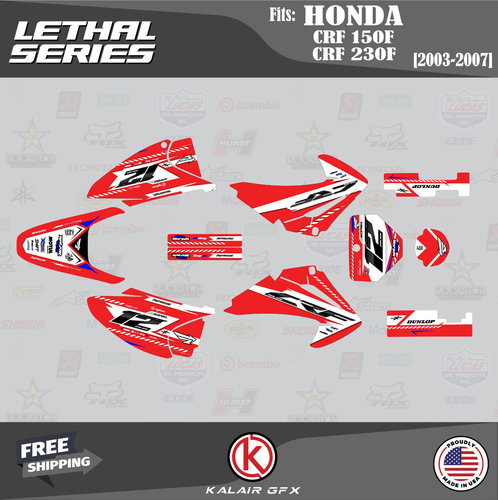 Graphics Kit for HONDA CRF150F CRF230F (2003-2007) Lethal Series - Red