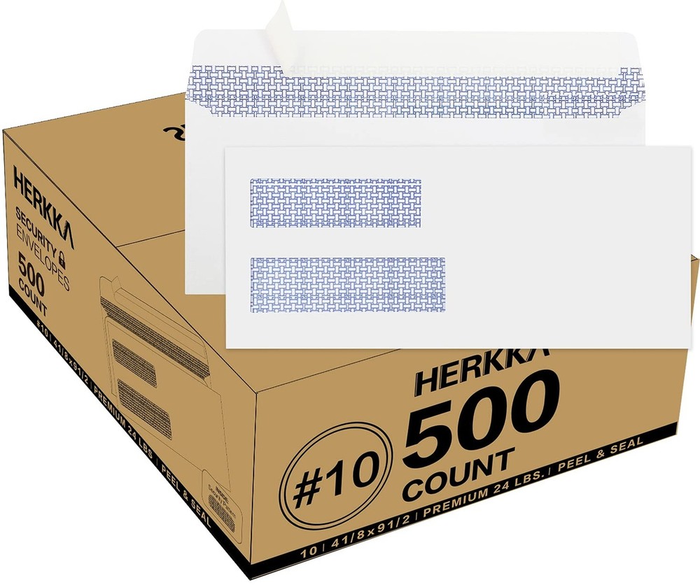 500 Pack #10 Double Window Security Self-Seal Envelopes - Perfect Size for Mu...