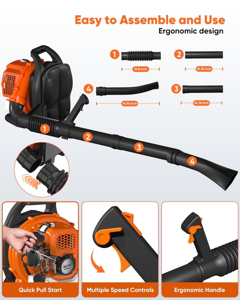 Backpack Leaf Blower Gas Powered Snow Blower 564CFM 216MPH 52CC 2-Stroke Engine