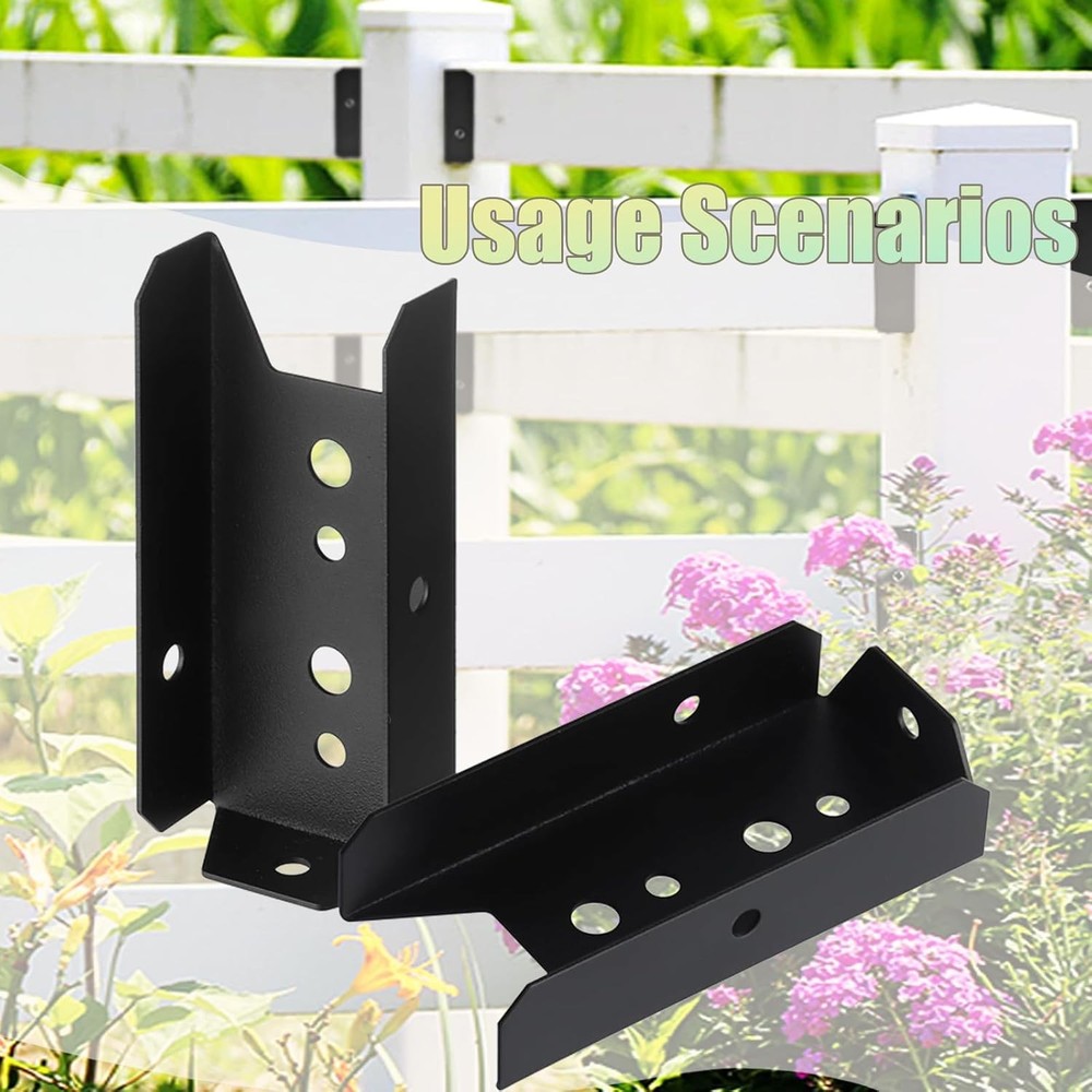 2x4 Fence Post Bracket,4 Pack Black Deck Railing Brackets Connectors, for 2" X 4
