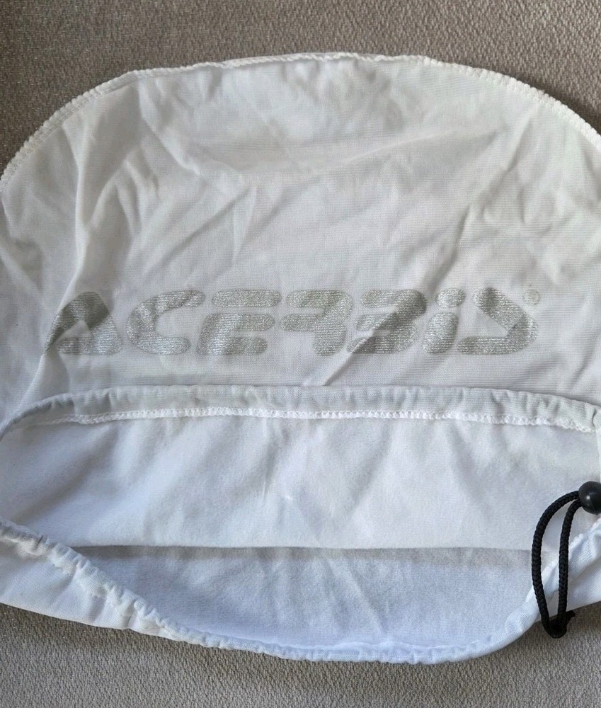 USED WHITE ACERBIS TRIALS MTB HELMET BAG SOFT LINED DRAWSTRING CARRY BAG