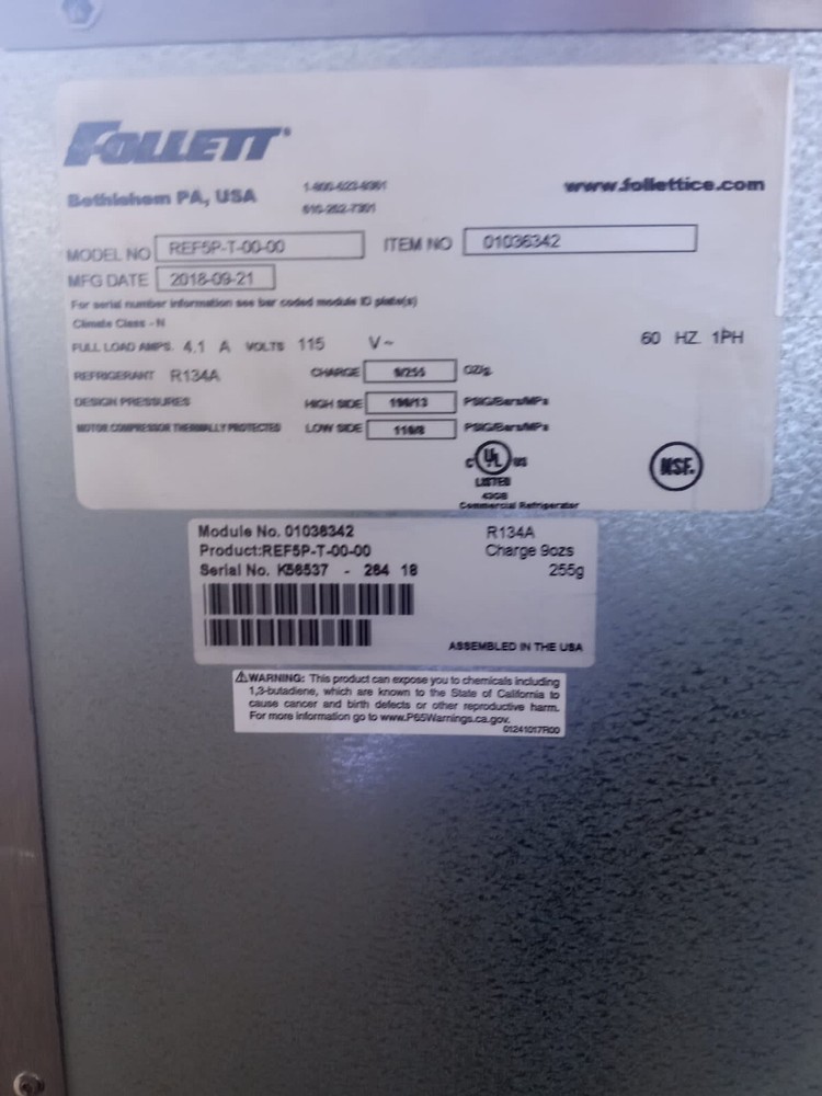 FOLLETT Performance Plus REF5PT MEDICAL GRADE REFRIGERATOR STAINLESS TOUCHSCREEN