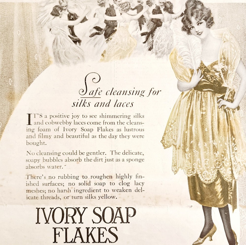 1920 Procter And Gamble Ivory Soap Flakes Advertisement Detergent Silk Lace HM2D