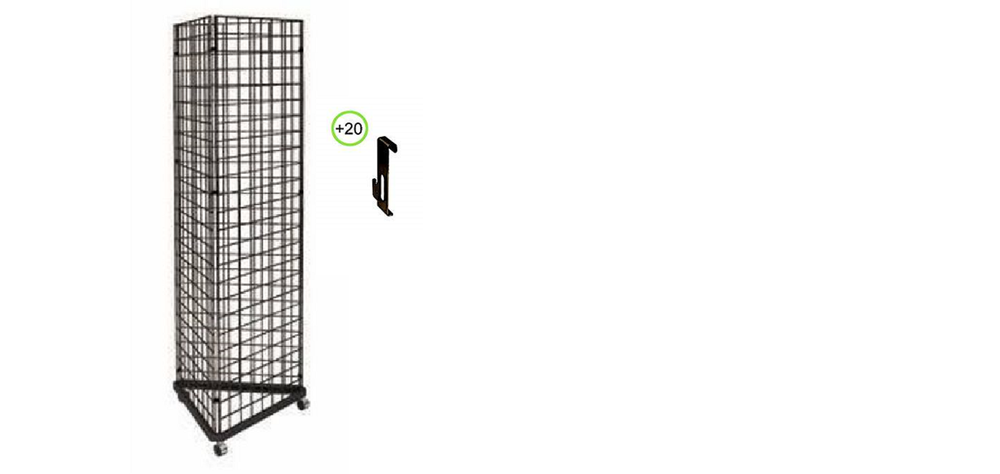 New! 3-Sided Gridwall Triangle Display + 20 Pcs.Utility Hooks - Black