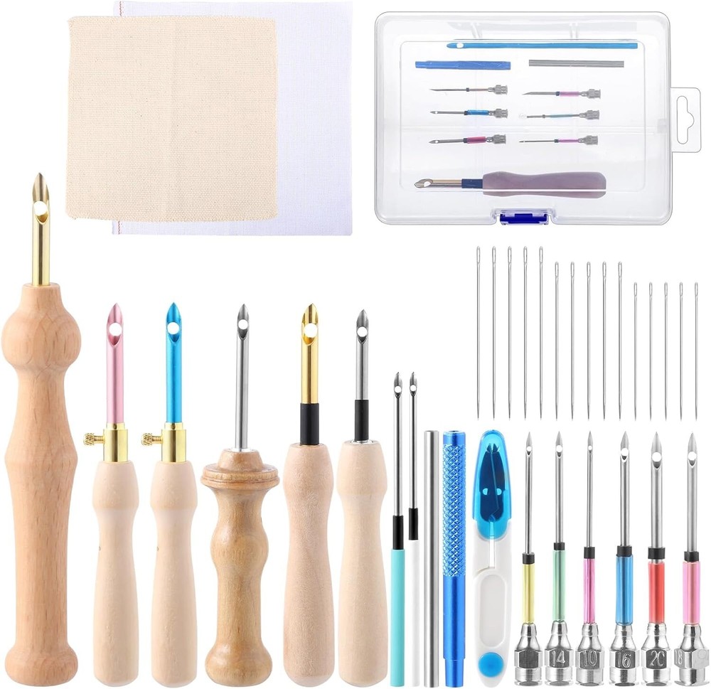 35 Pcs Adjustable Punch Needle Kit with Embroidery Tools & Organizer Box