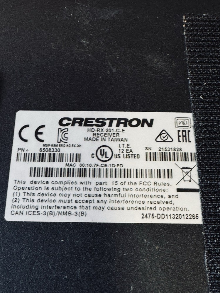 Crestron HD-RX-201 C-E Multiformat Switch and Reciever No AC Adapter