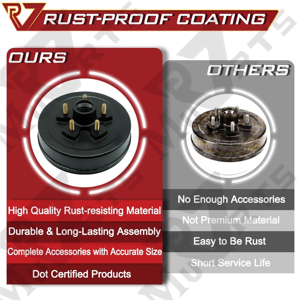 10" x 2.25" Trailer Hub Drum Kit 5 x 4.5" Bolt Pattern for 3500 lbs Axle 4 Sets