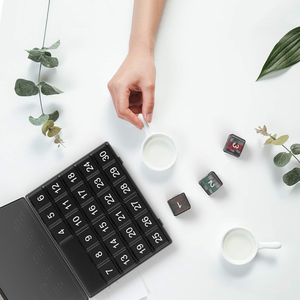 Monthly Pill Organizer Once a Day - 30 Box - Squeeze Black