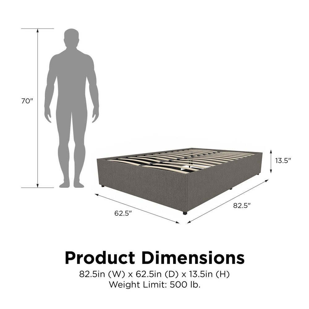 Maven Upholstered Platform Bed for Raised Mattress with Underbed Storage Draw...