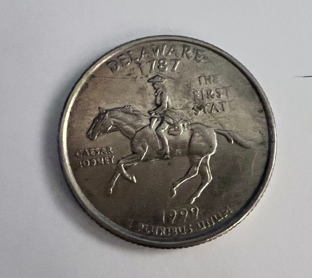 1999P Delaware Quarter - Rare with filled in letters' Errors'