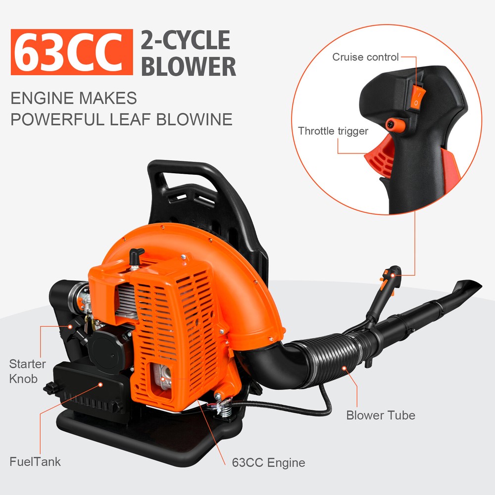 ✅Backpack Gas Leaf Blower Gasoline Snow Blower 650 CFM 63CC 3HP 2-Stroke Engine