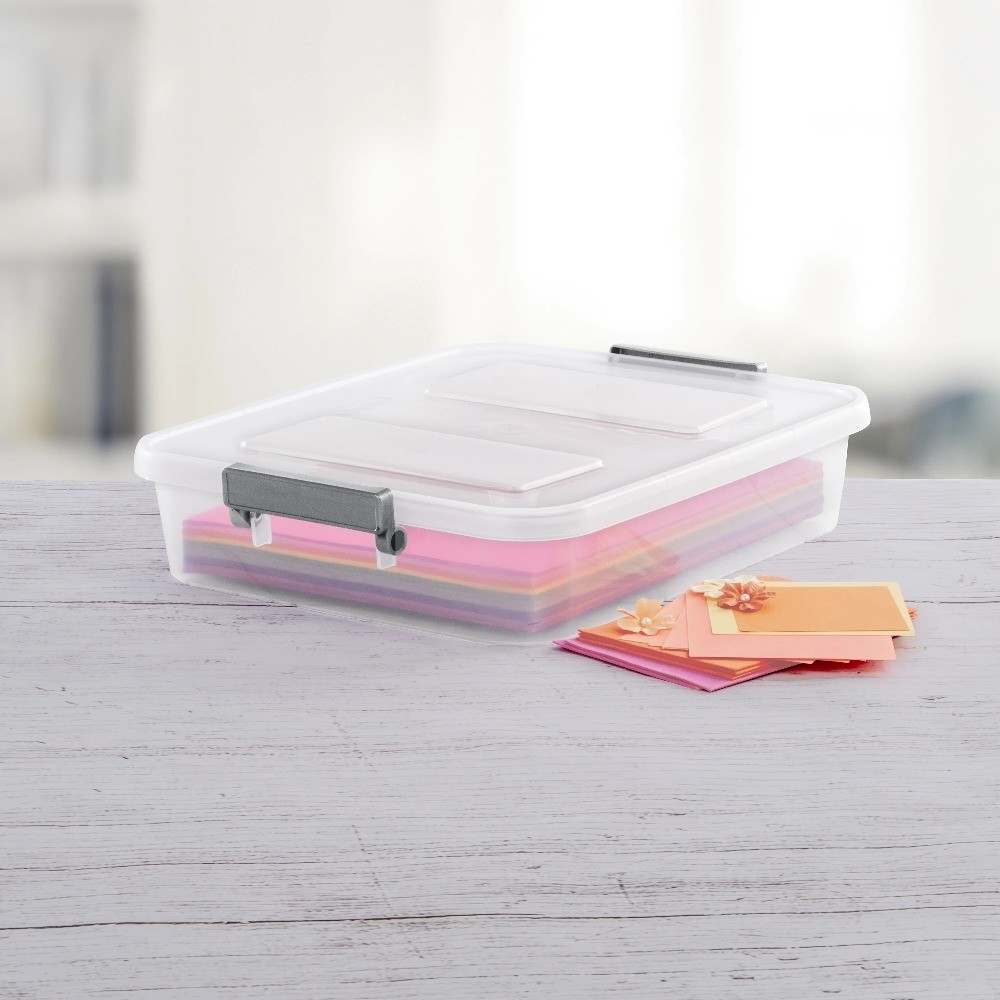 6.2 Quart Clear Plastic Storage Box with Write-on Lid Latches Gray 4-Pack